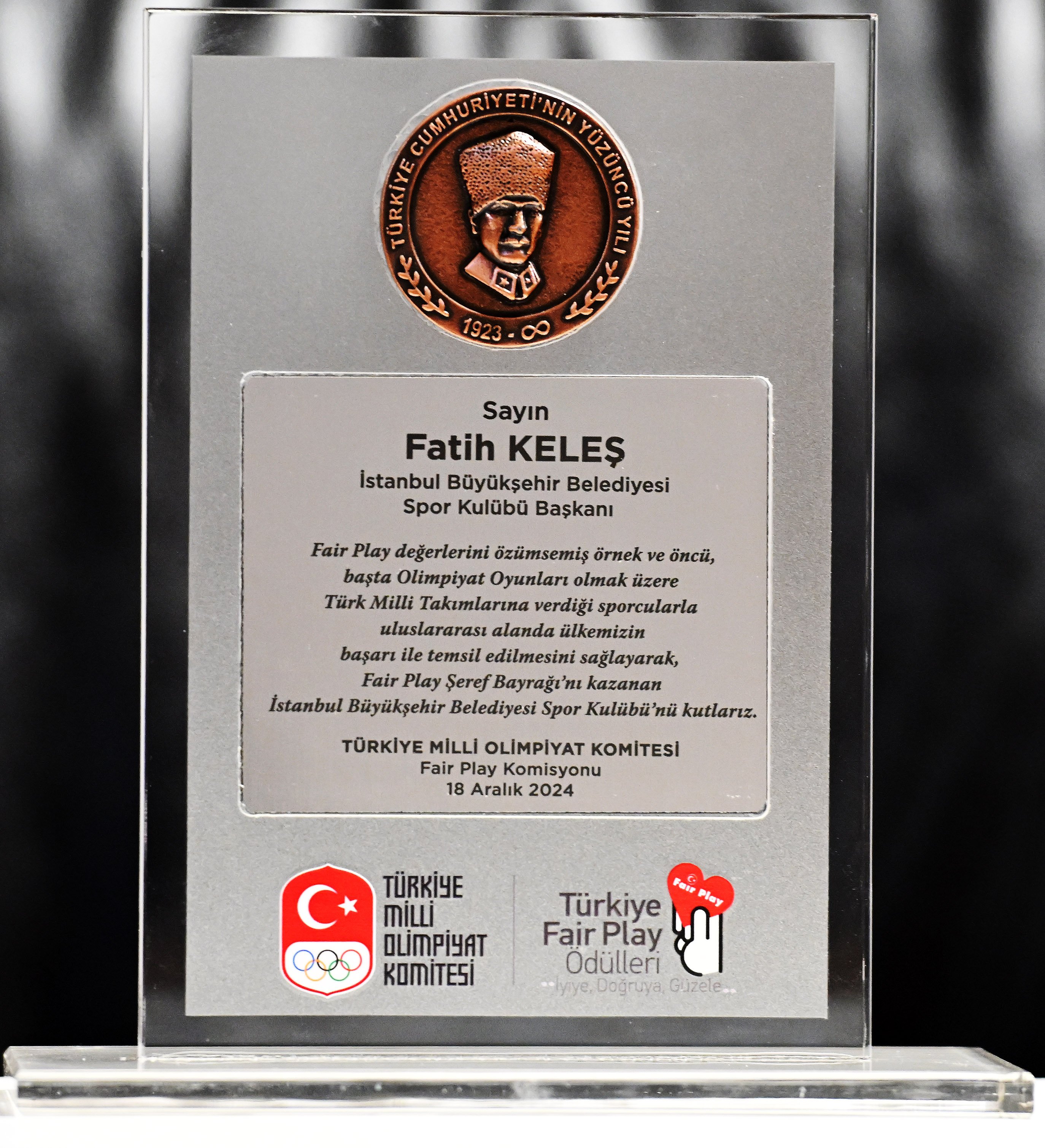 Fair Play Şeref Bayrağı Plaketi kulübümüze takdim edildi